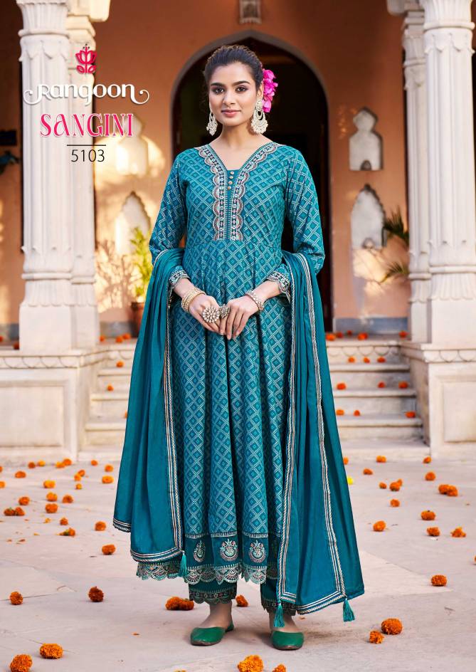 Sangini By Rangoon Rayon Embroidery Readymade Suits Wholesale Market In Surat